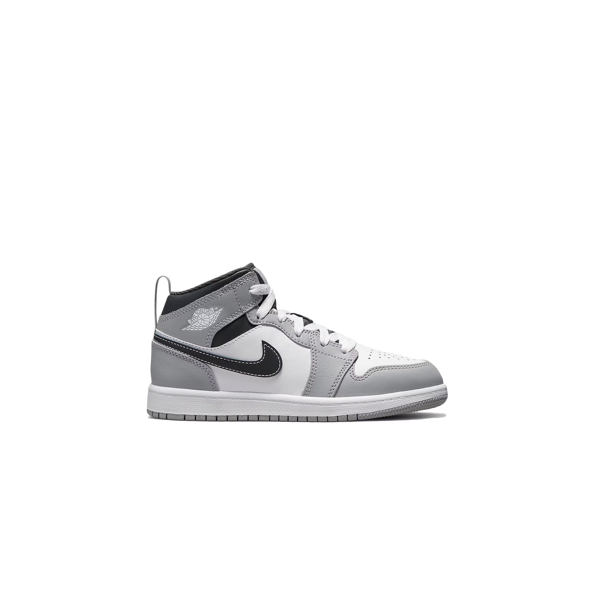 Side view of Air Jordan 1 Mid Light Smoke Grey (2022) (PS) 640734-078